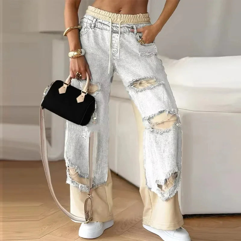 Casual Women High Waist  Denim Jeans Sweatpants
