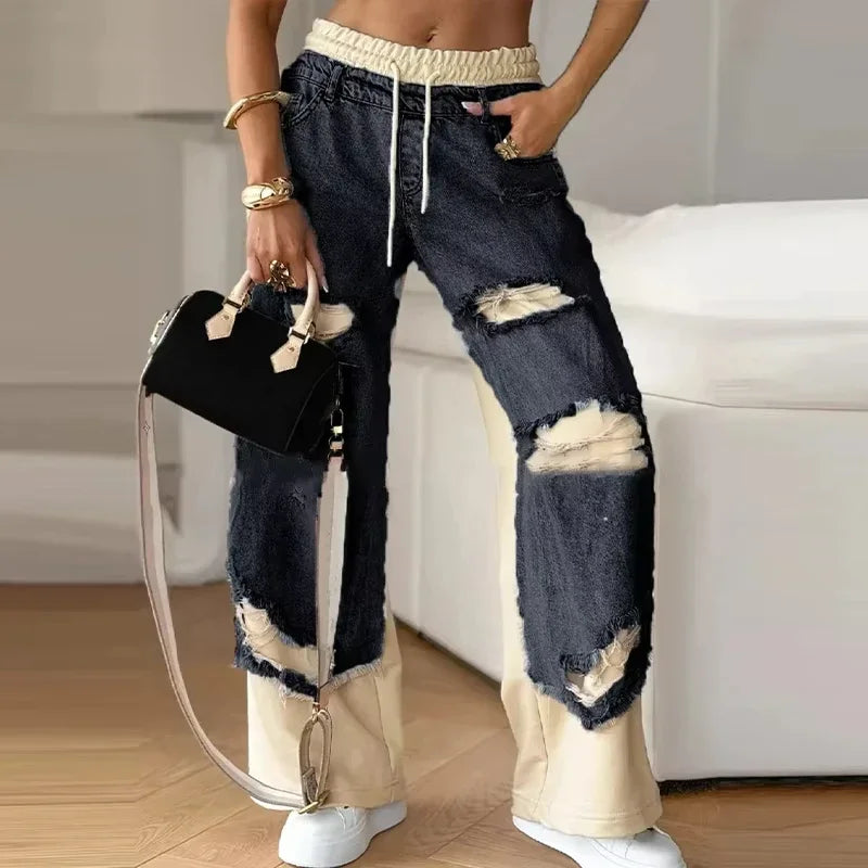 Casual Women High Waist  Denim Jeans Sweatpants