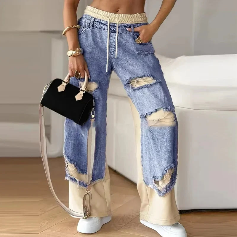 Casual Women High Waist  Denim Jeans Sweatpants