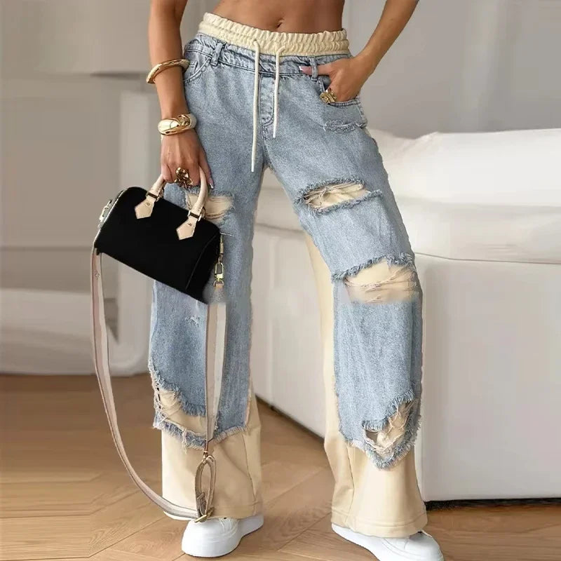 Casual Women High Waist  Denim Jeans Sweatpants