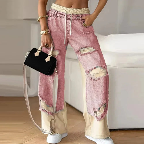 Casual Women High Waist  Denim Jeans Sweatpants