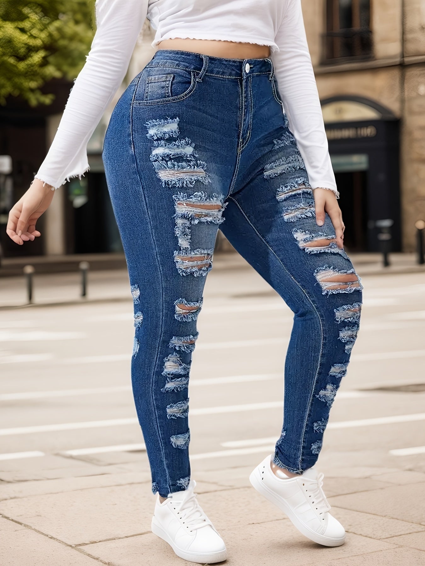 New Women’s High Waist Ripped Jeans