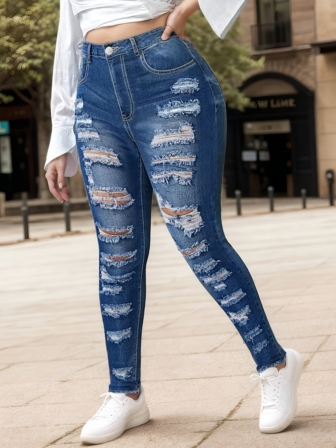 New Women’s High Waist Ripped Jeans